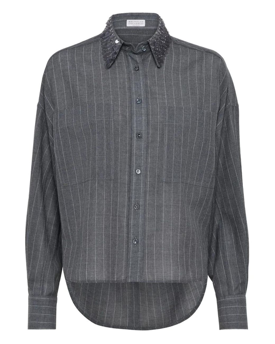 Brunello Cucinelli Gray Striped Shirt