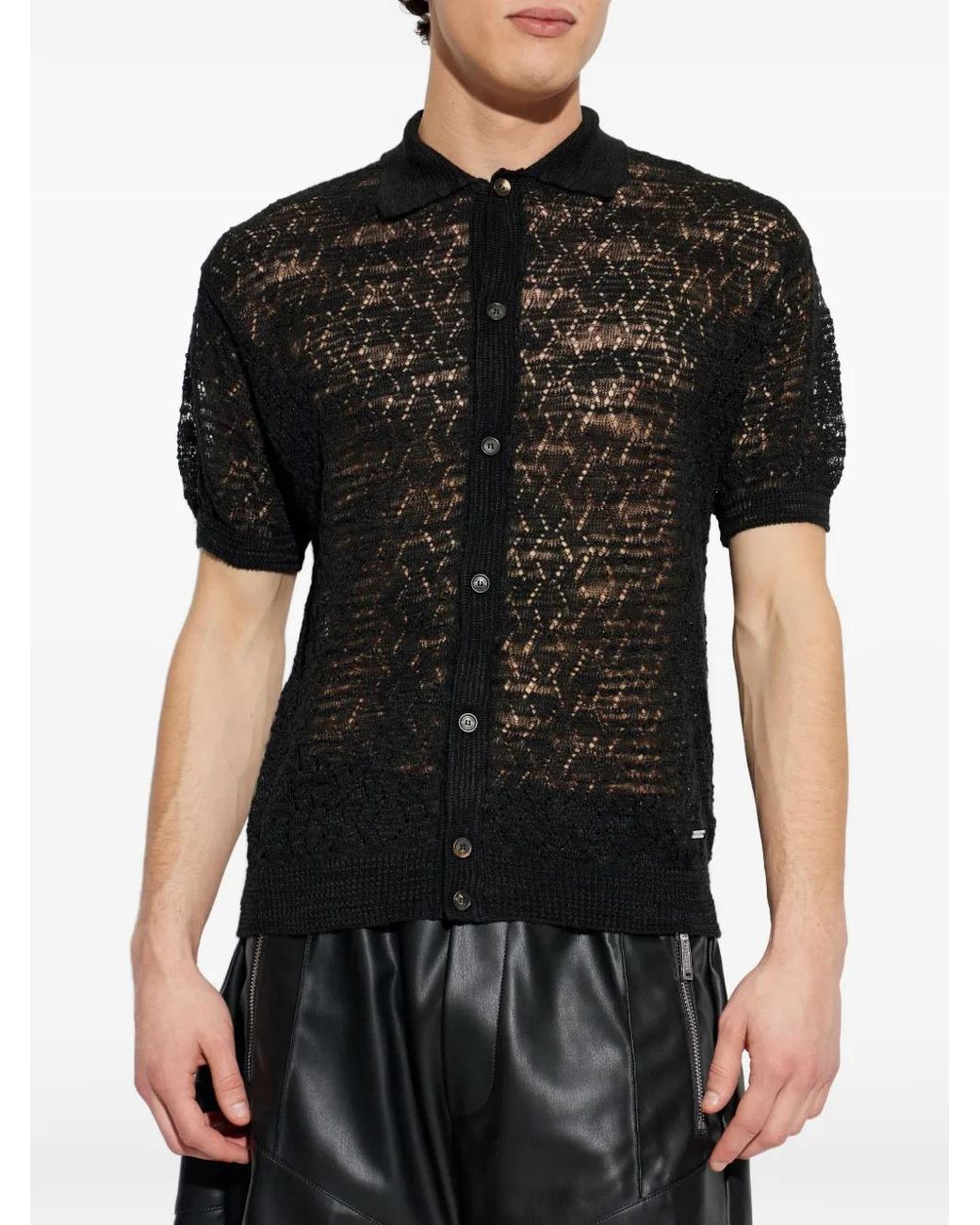 DSquared² Black Button-Up Open-Knit Shirt for men