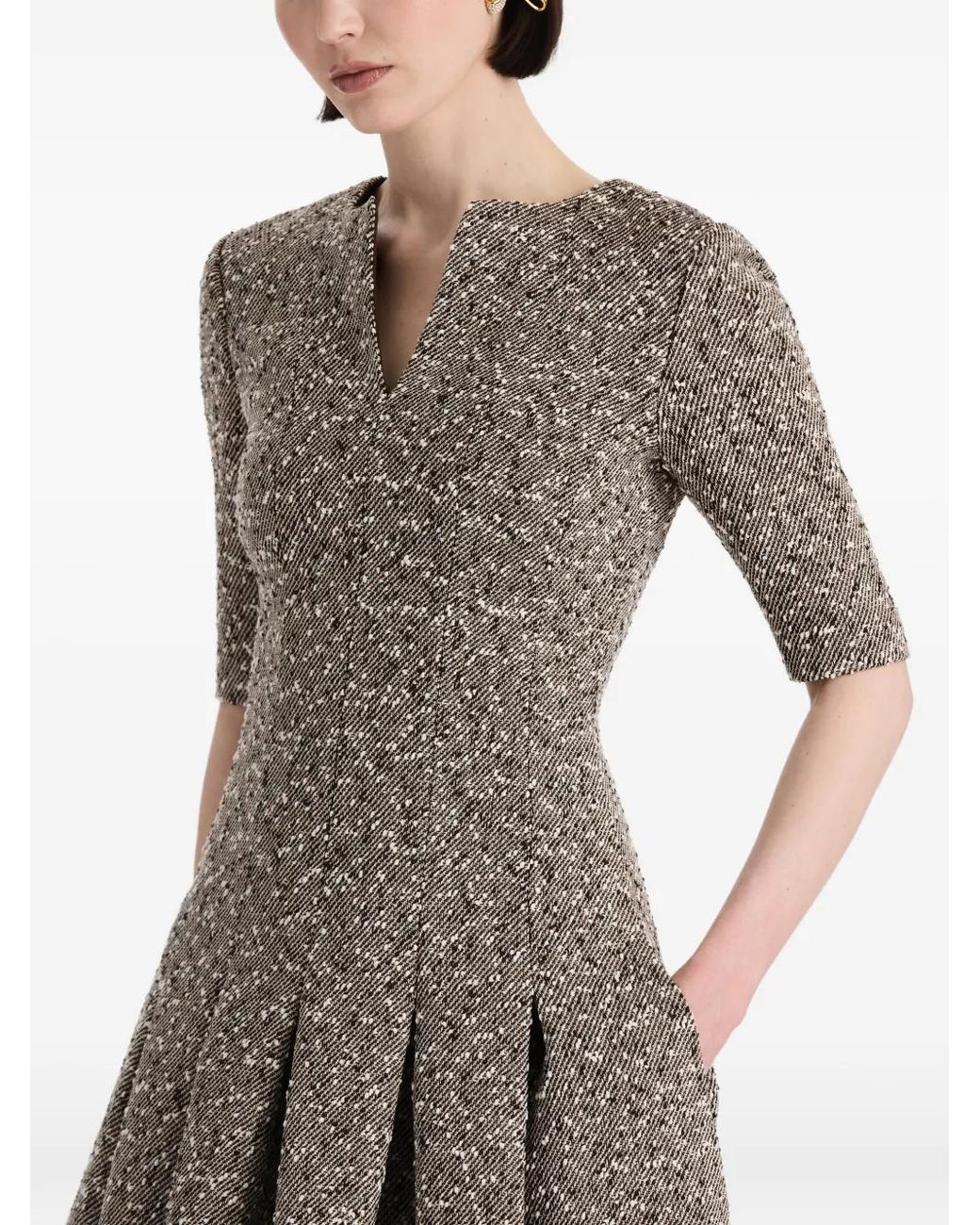 Oscar de la Renta Gray Tweed Midi Dress