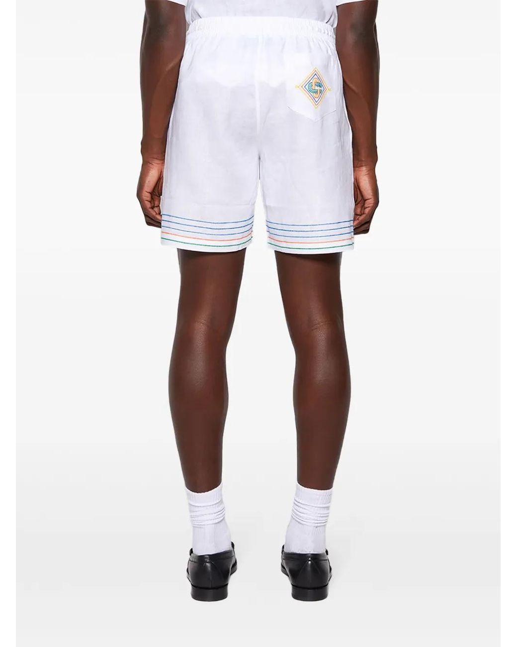 Casablanca White Stripe-Embroidered Linen Shorts for men