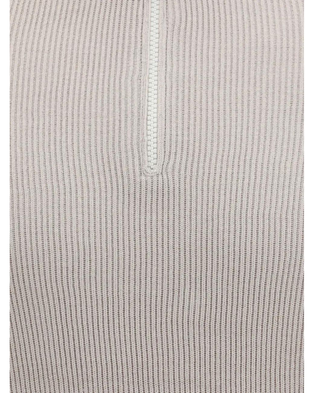 Brunello Cucinelli Gray Cotton English Rib Sweater With Half Zip And Raglan Sleeves for men