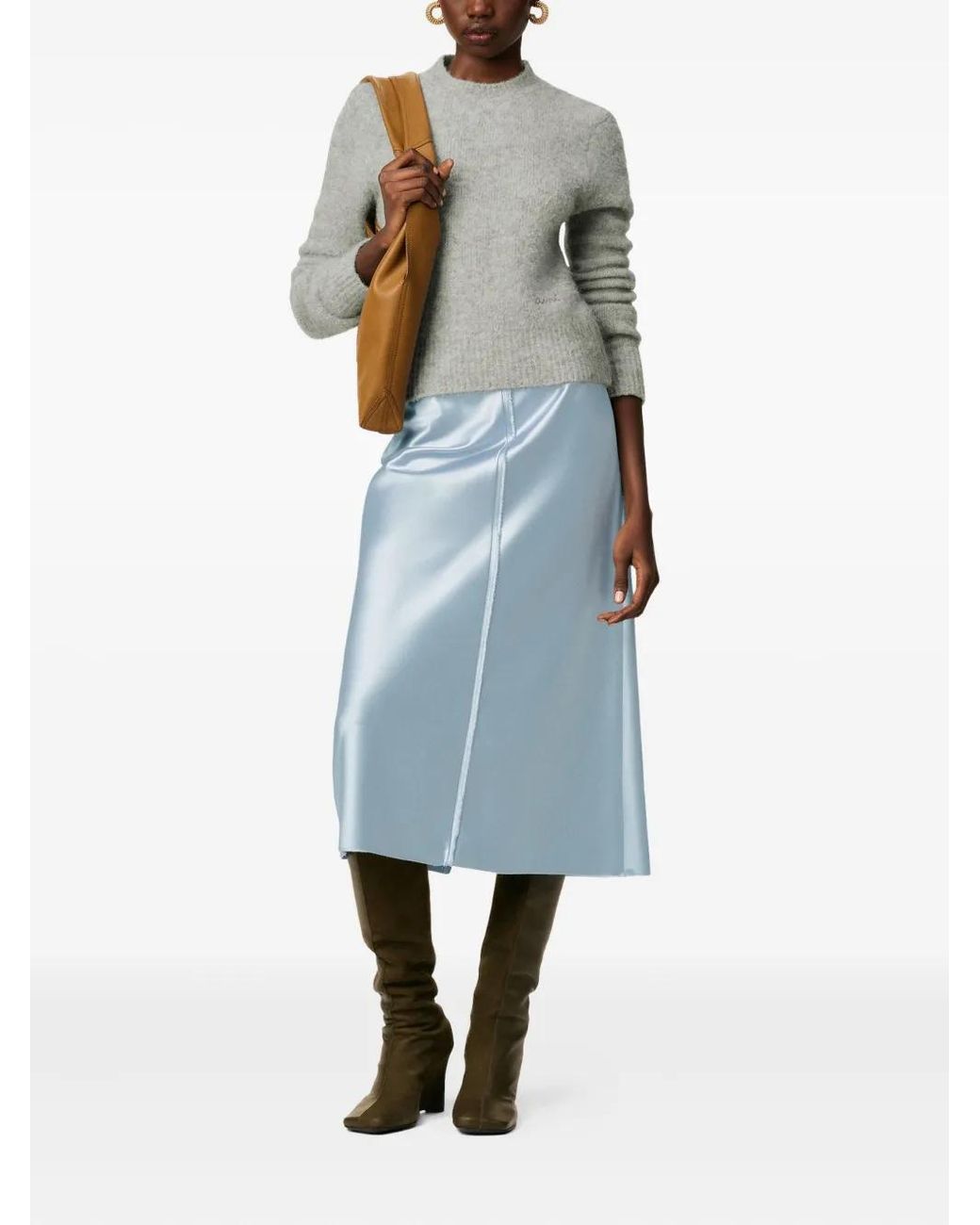 AMI Blue Raw-Edge Midi Skirt
