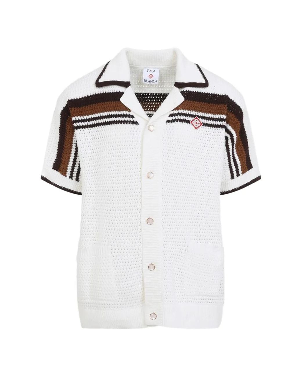 Casablanca White Crochet Short Sleeve Shirt for men
