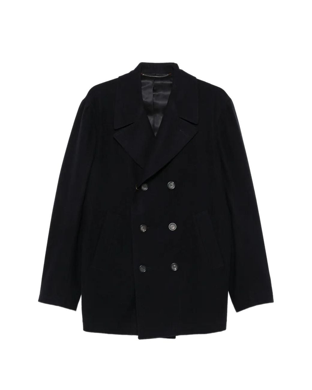 Canali Black Logo-Patch Double-Breasted Peacoat for men