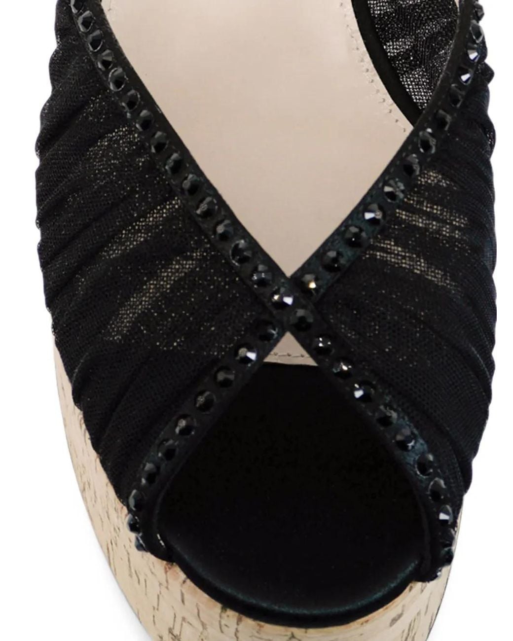 Andrea Wazen Black Paloma Crystal-Embellished Cork Sandals