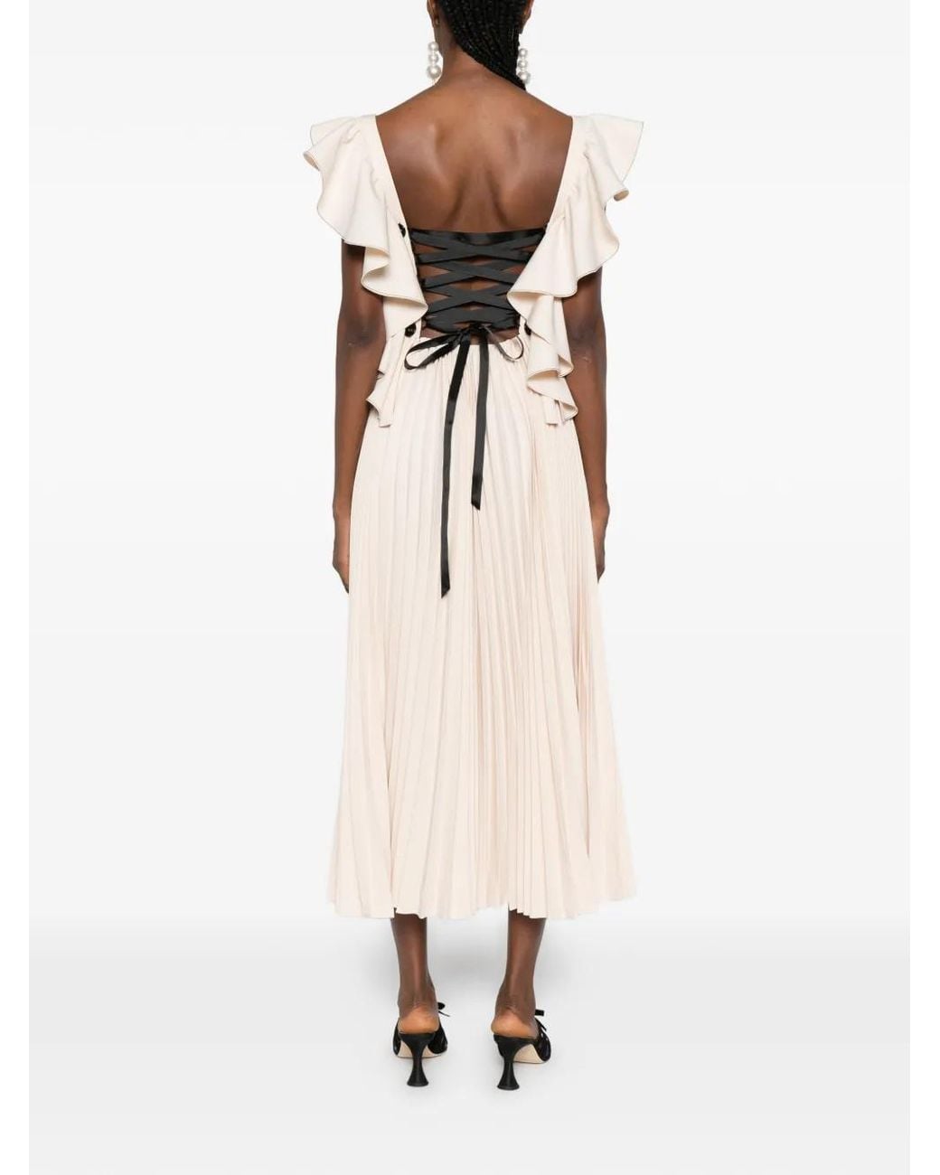 Parlor White Ruffled Pleated Midi Dress