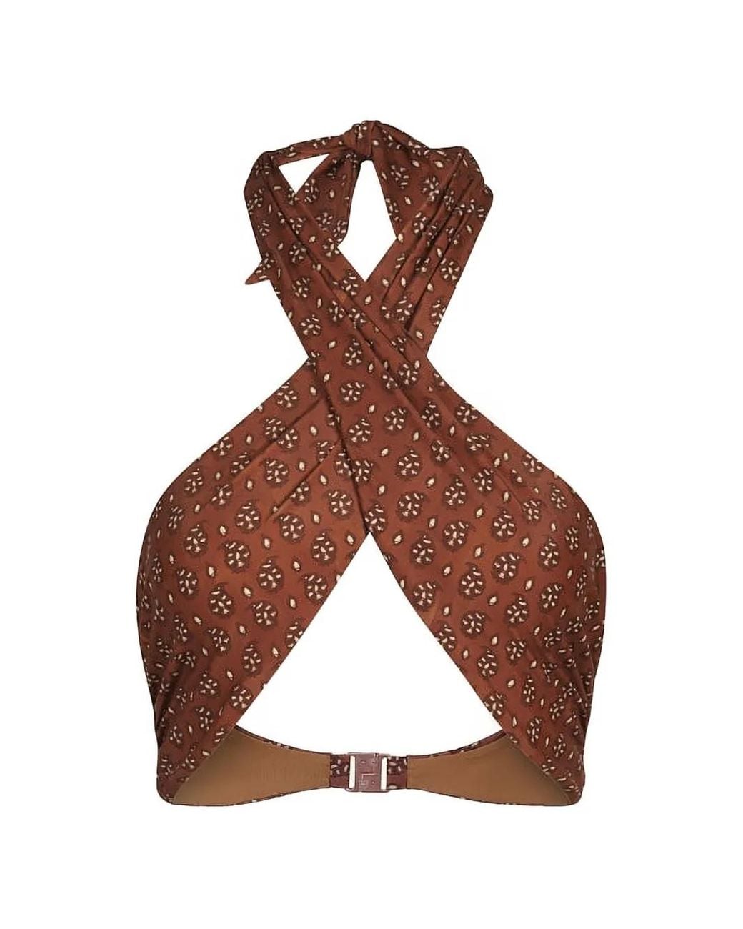 Johanna Ortiz Brown Spice Printed Bikini Top
