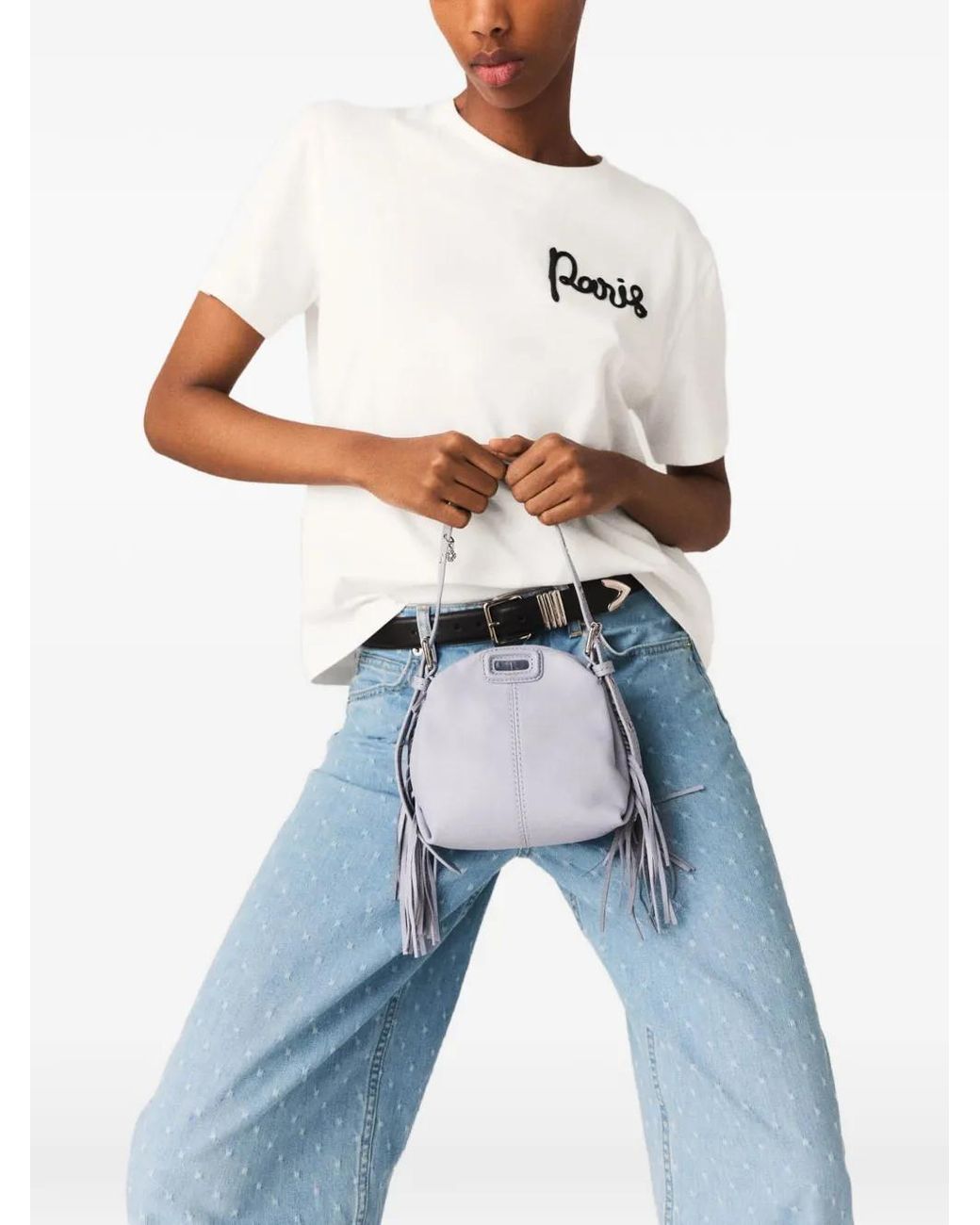 Maje White T-Shirt With Embroidered Paris Logo