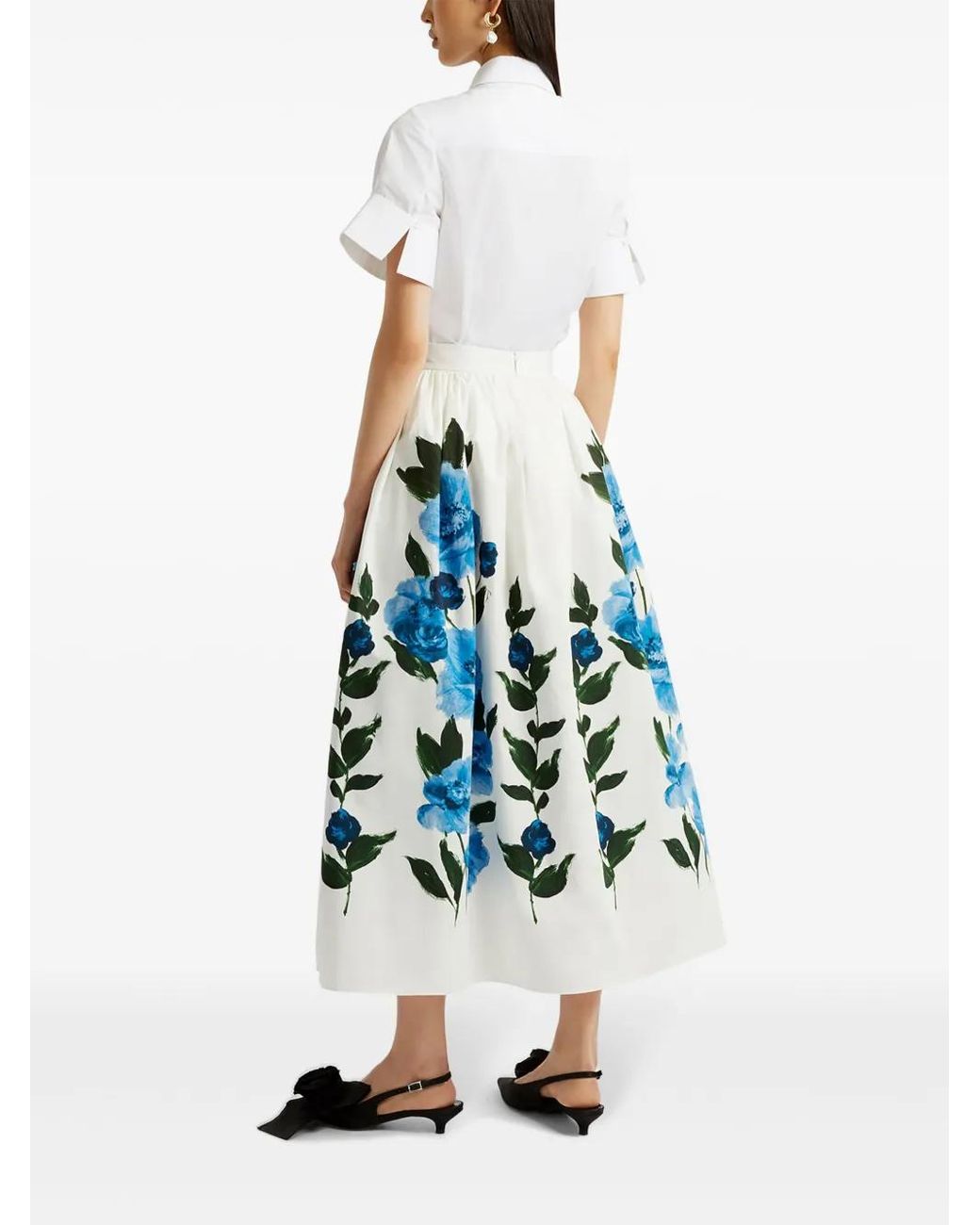 Erdem Blue Floral Cotton Midi Skirt