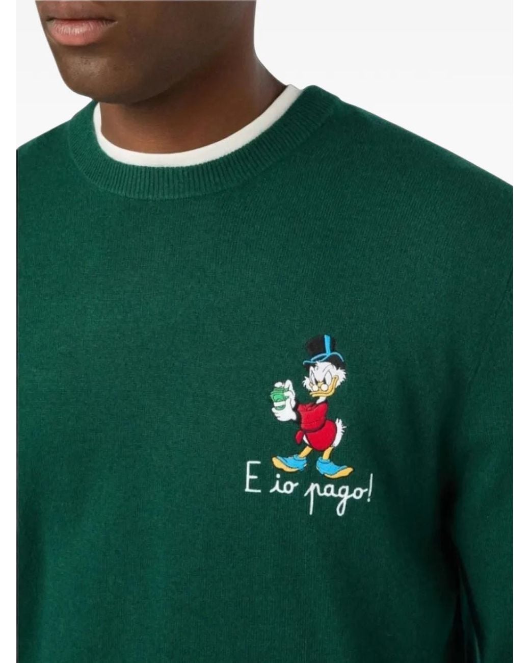 Mc2 Saint Barth Green Heron Light-Wool And Cashmere-Blend Crew-Neck With Scrooge Mcduck Embroidery Special Edition Sweater for men