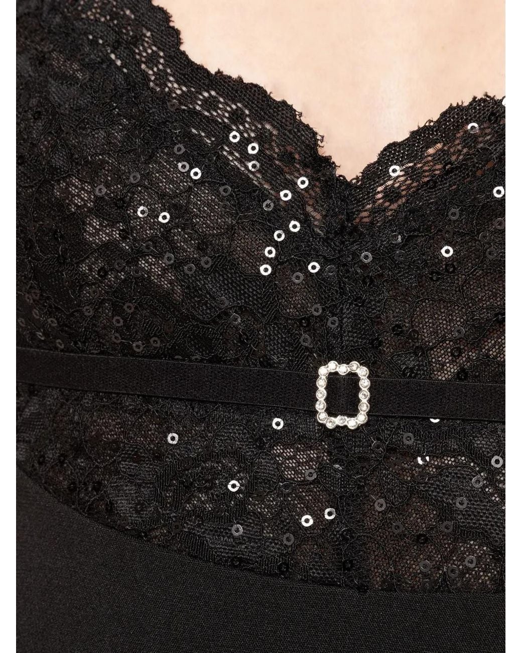 Nissa Black Lace-Detail Crepe Maxi Dress