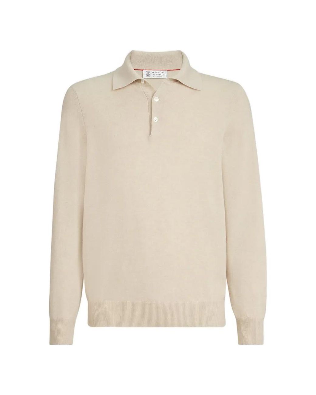 Brunello Cucinelli White Cashmere Knit Polo Shirt for men