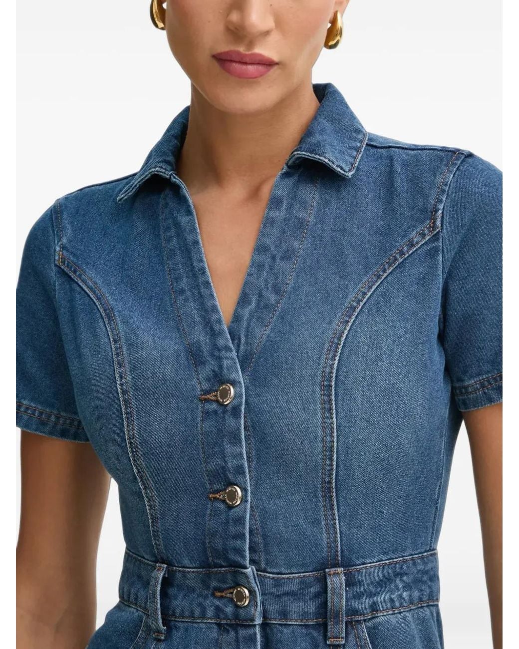Morgan Blue Rogla Short-Sleeve Button-Front Mini Dress