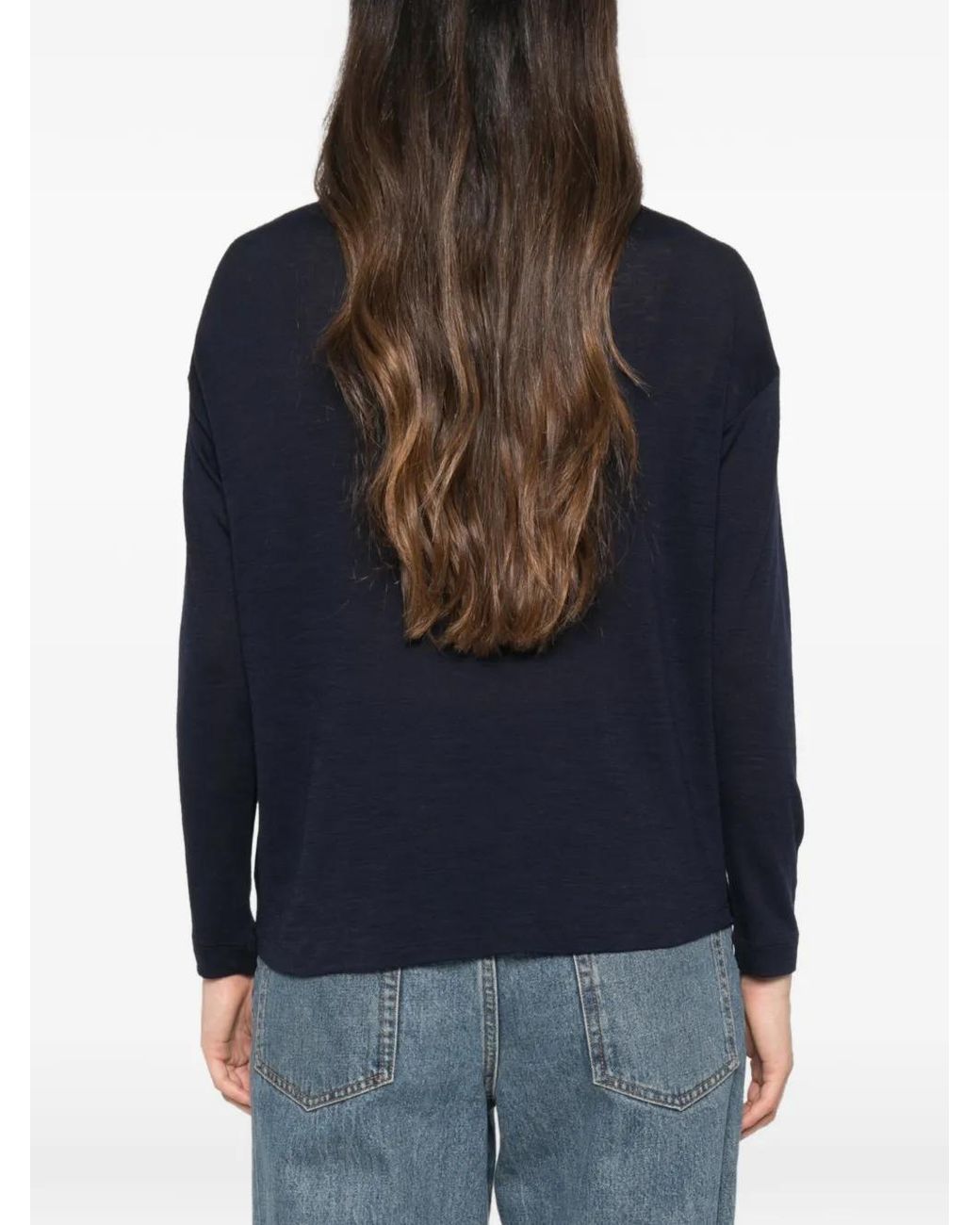 Whyci Blue Satin-Panel Long-Sleeve Top