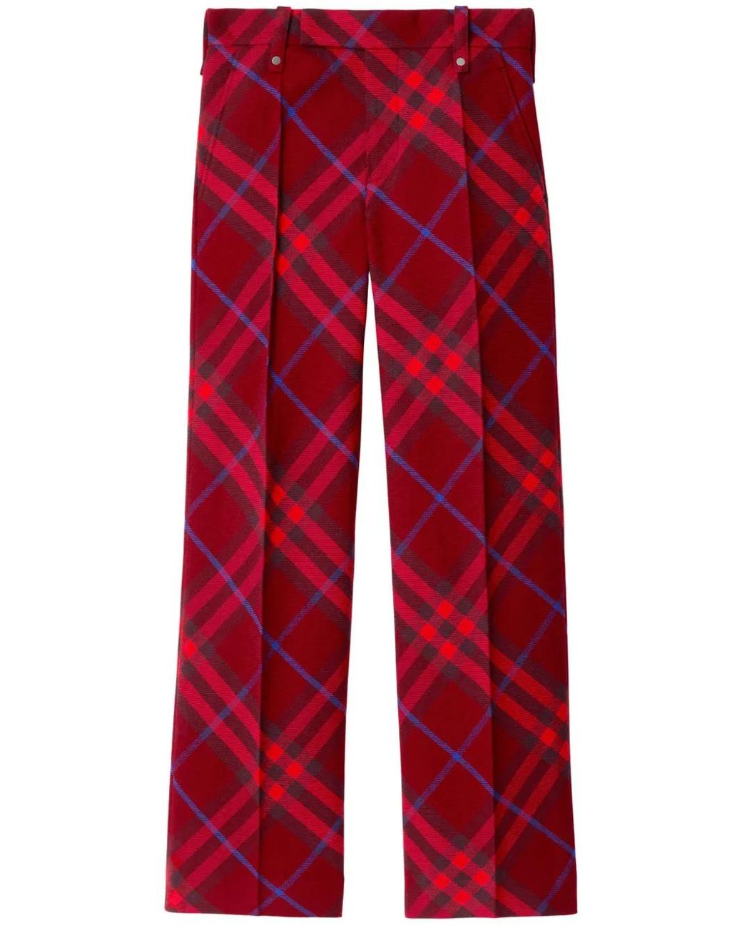 Burberry Red Checked Straight-leg Mid-rise Wool Trousers