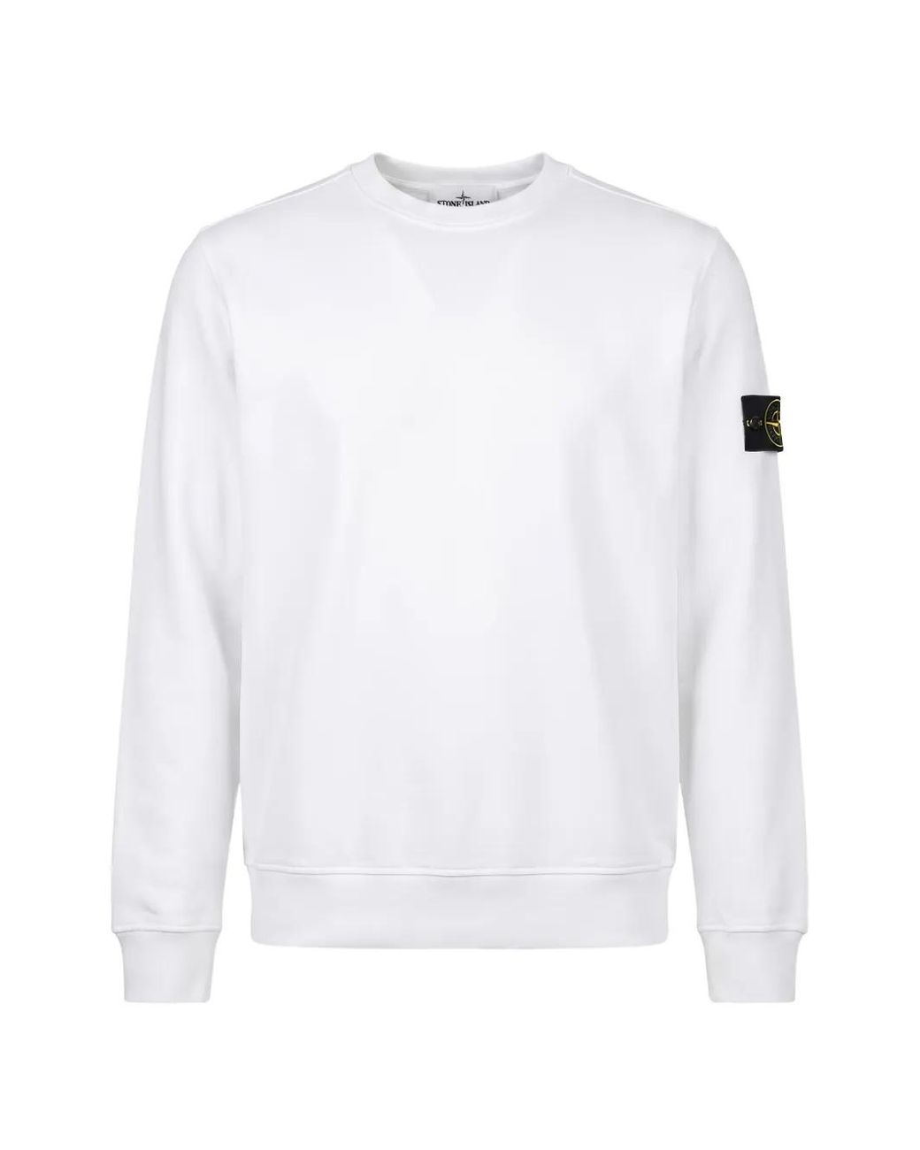 Stone Island White Style Cotton Fleece Crewneck Sweatshirt With Left Sleeve Badge for men