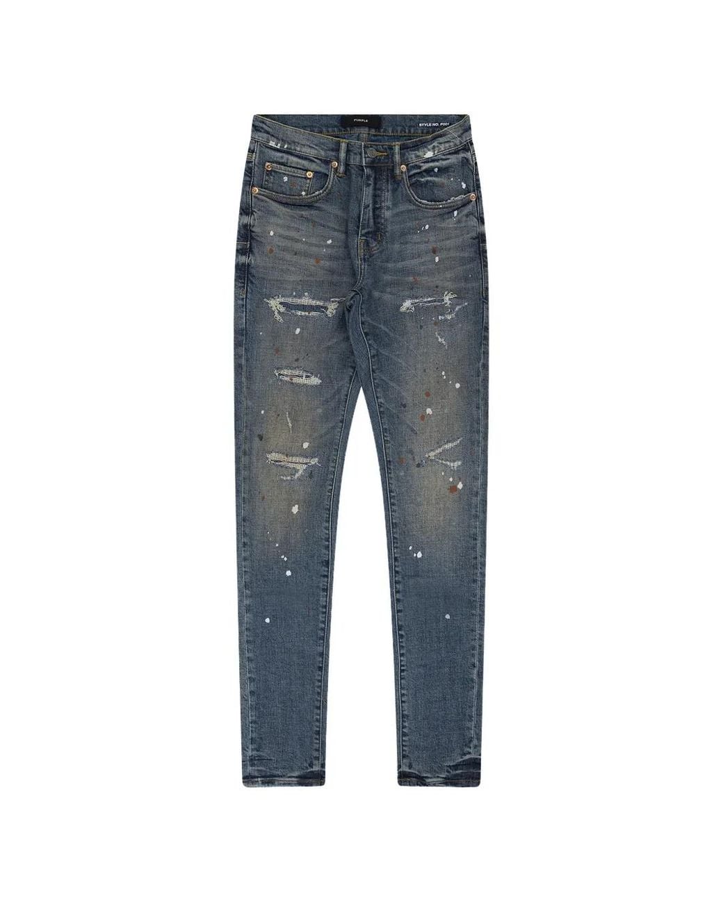 Purple Brand Blue Paint-Splatter Distressed Jeans for men
