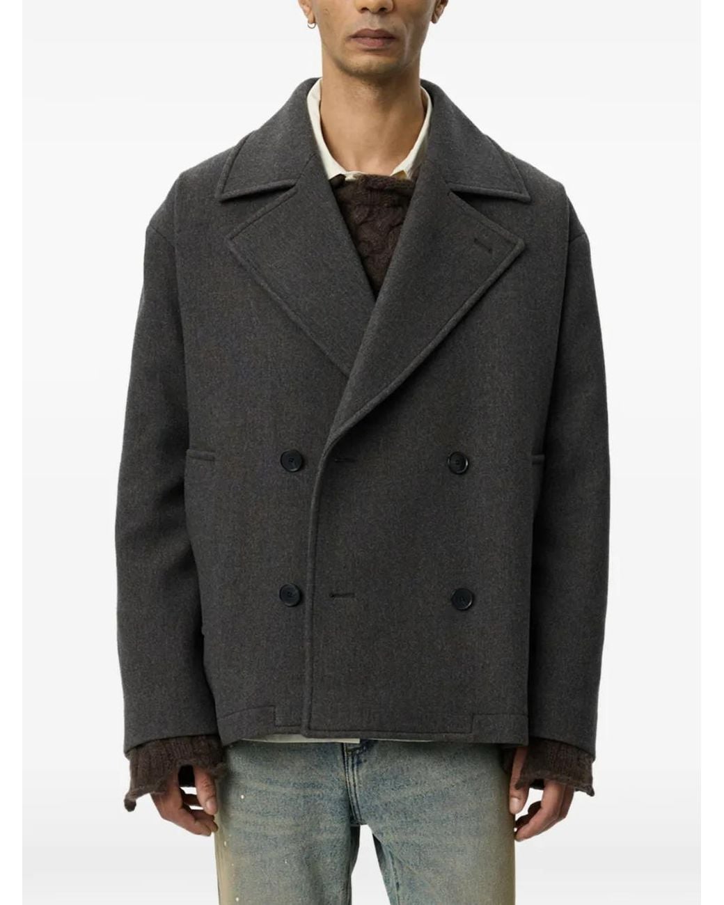 mfpen Black Double-Breasted Wool Jacket for men