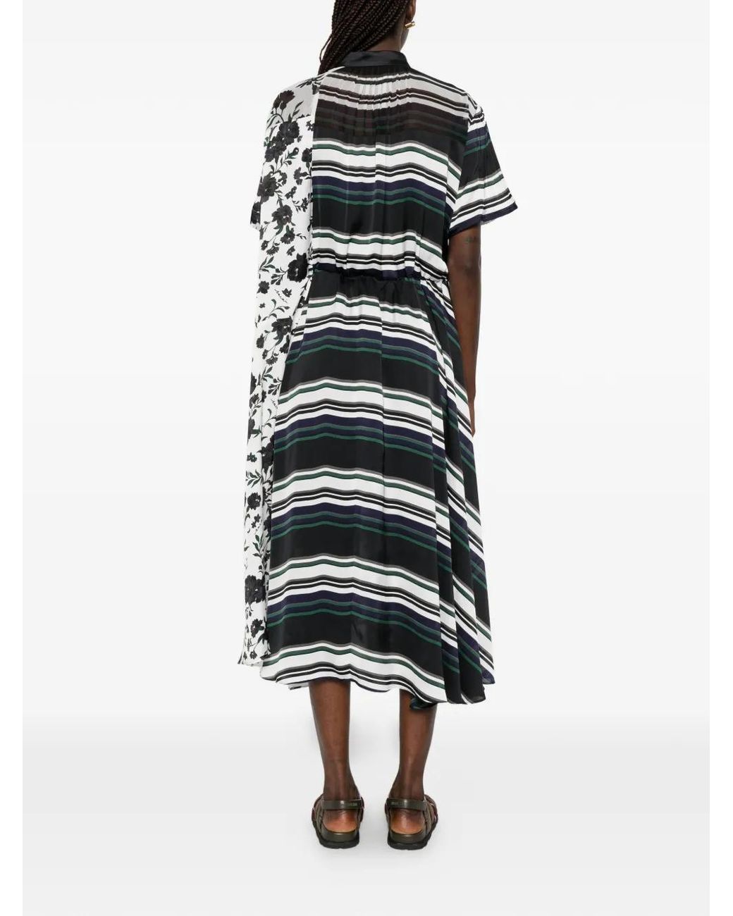 Sacai White Floral-Print Midi Dress