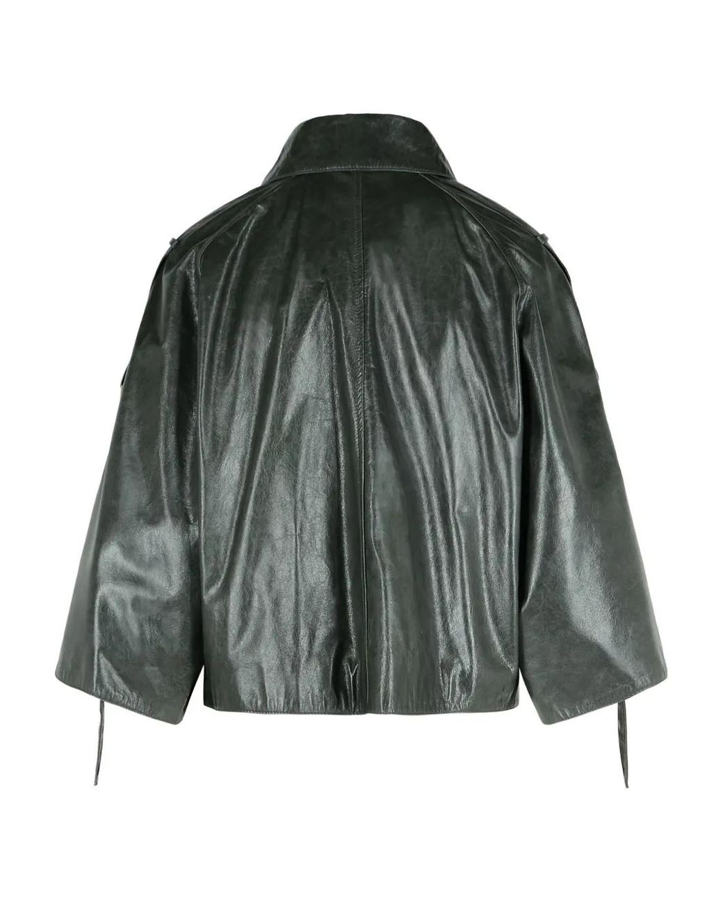 Max Mara Green Pointed-Collar Double-Breasted Leather Jacket