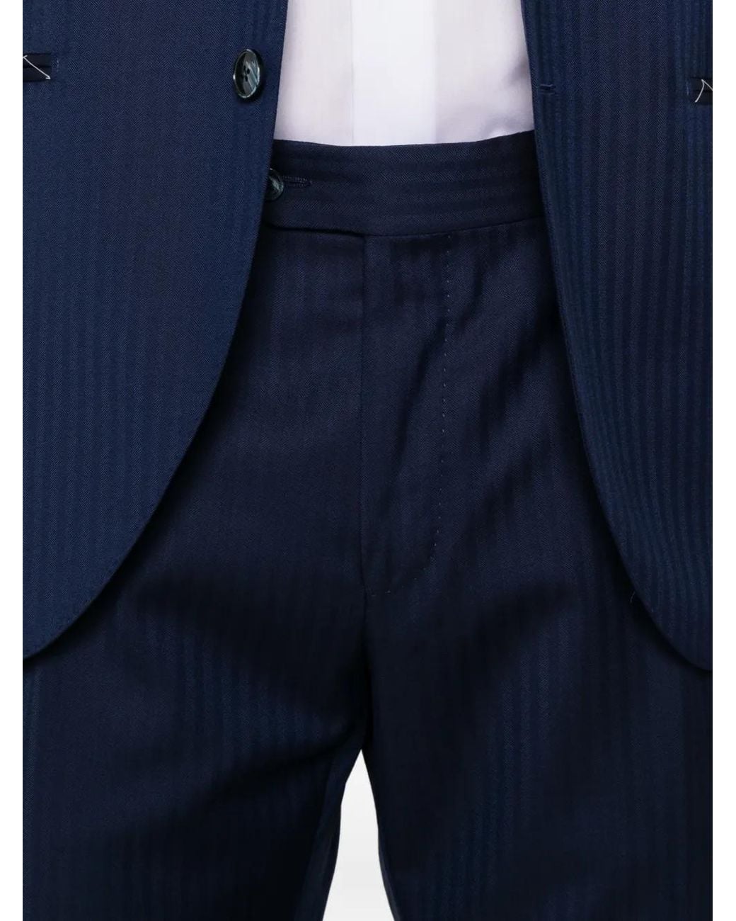 Luigi Bianchi Blue Herringbone-Pattern Single-Breasted Suit for men