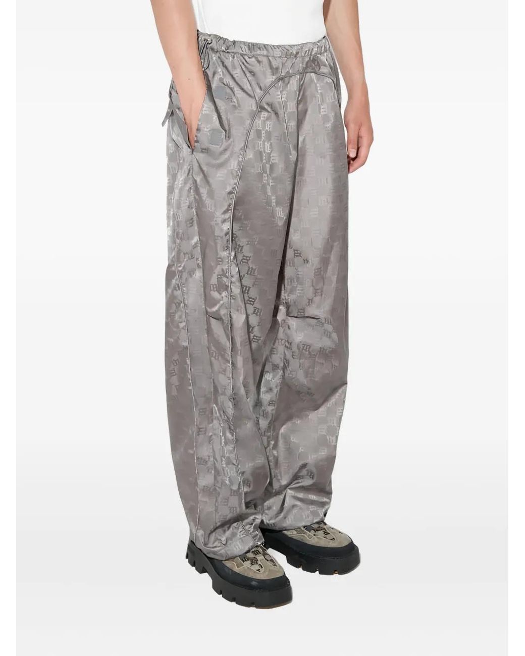 M I S B H V Gray Monogram-Patterned Trousers for men