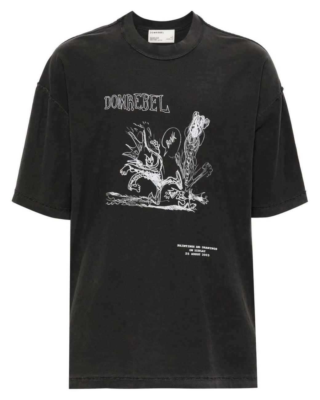 DOMREBEL Black Comic Kick Graphic-Print Cotton T-Shirt for men