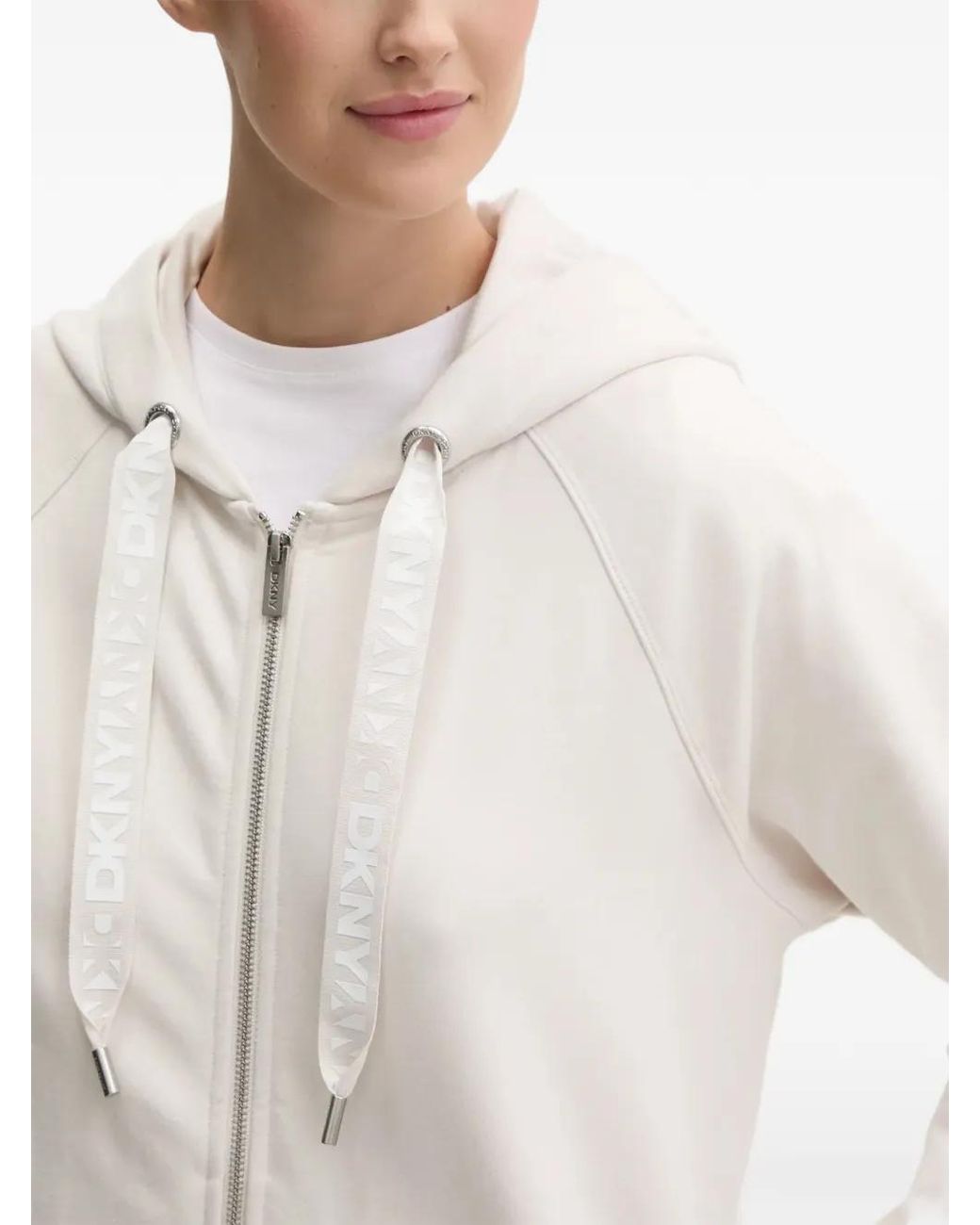 DKNY White Zip-Fastening Hoodie