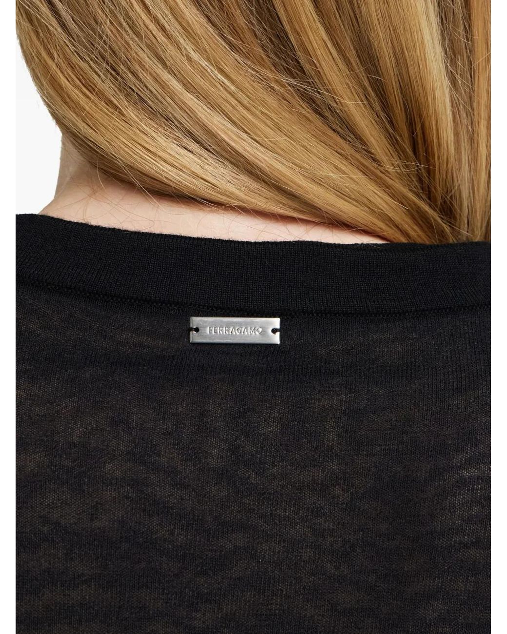 Ferragamo Black V-Neck Cardigan With Silk Inserts