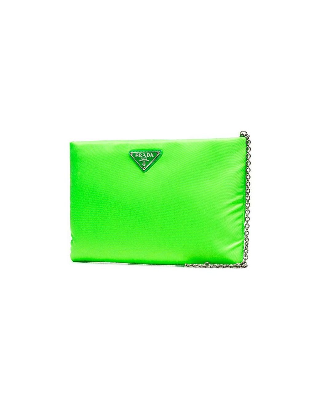 Prada Fluorescent Green Logo Nylon Clutch Bag | Lyst