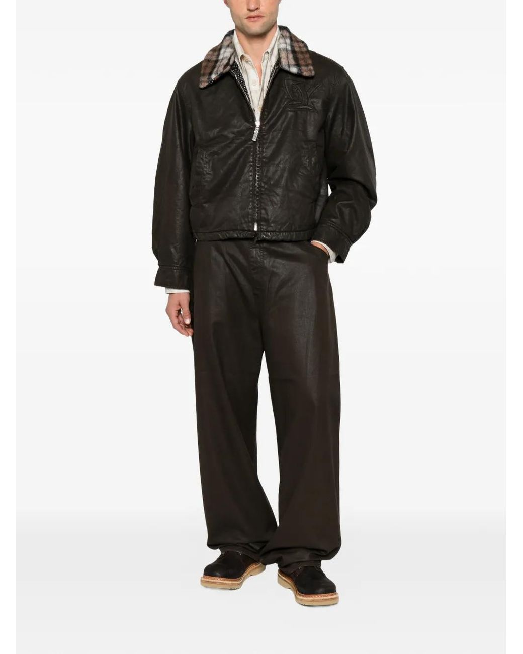 PDF Black Check-Collar Logo-Embossed Jacket for men