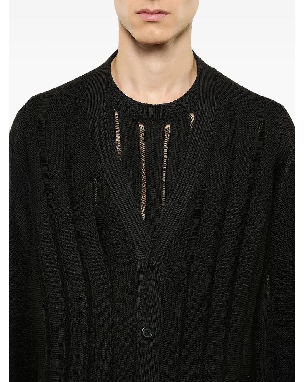 Laneus Black Distressed Button Cardigan for men