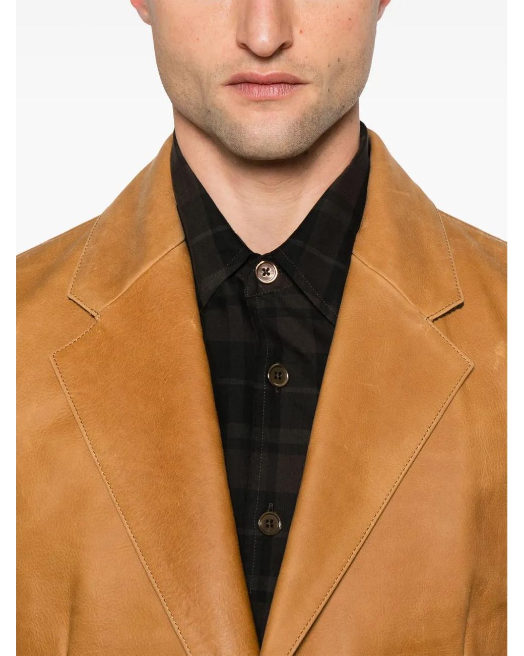 Our Legacy Brown Single-Breasted Leather Blazer for men