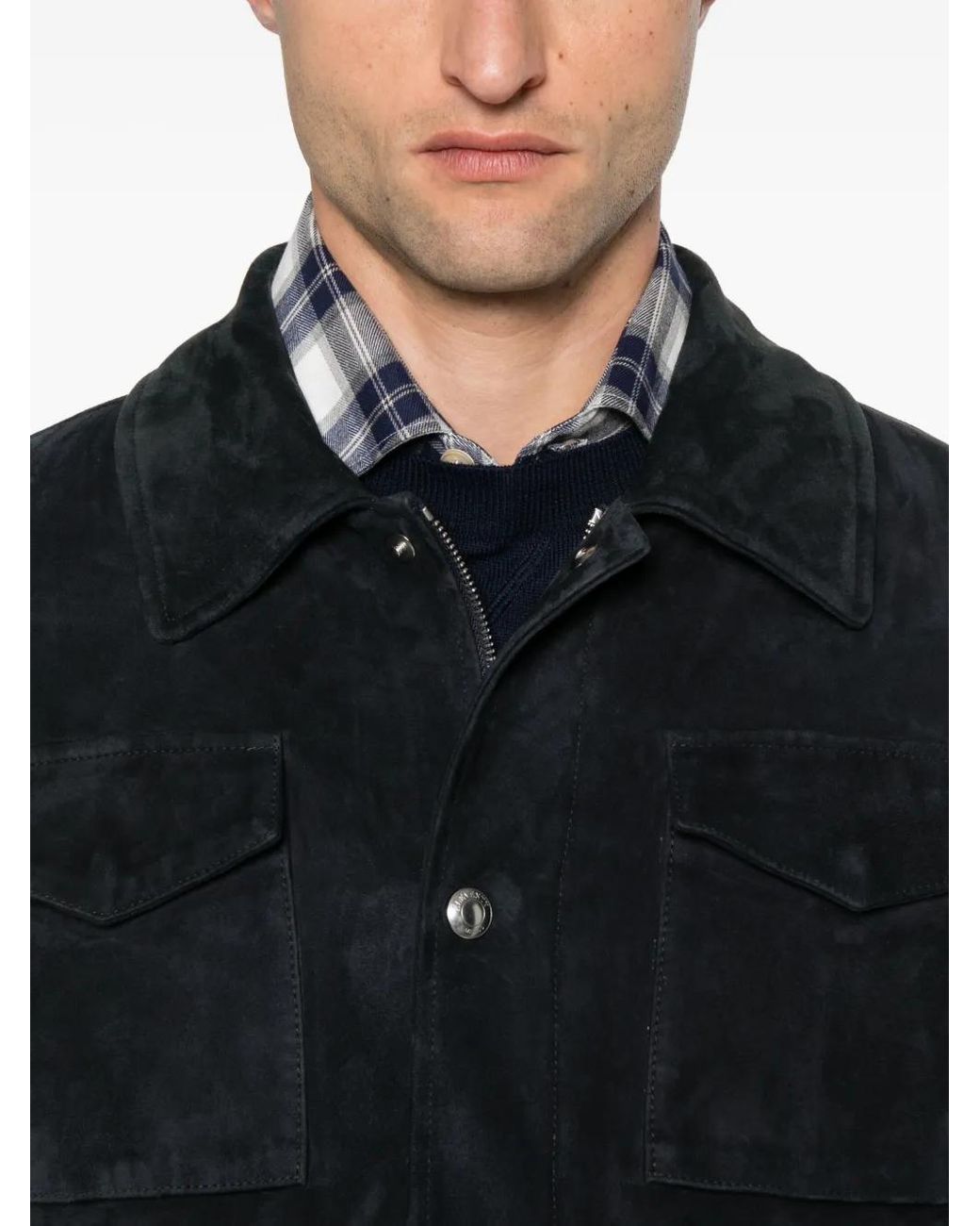Eleventy Black Flap-Pockets Suede Jacket for men