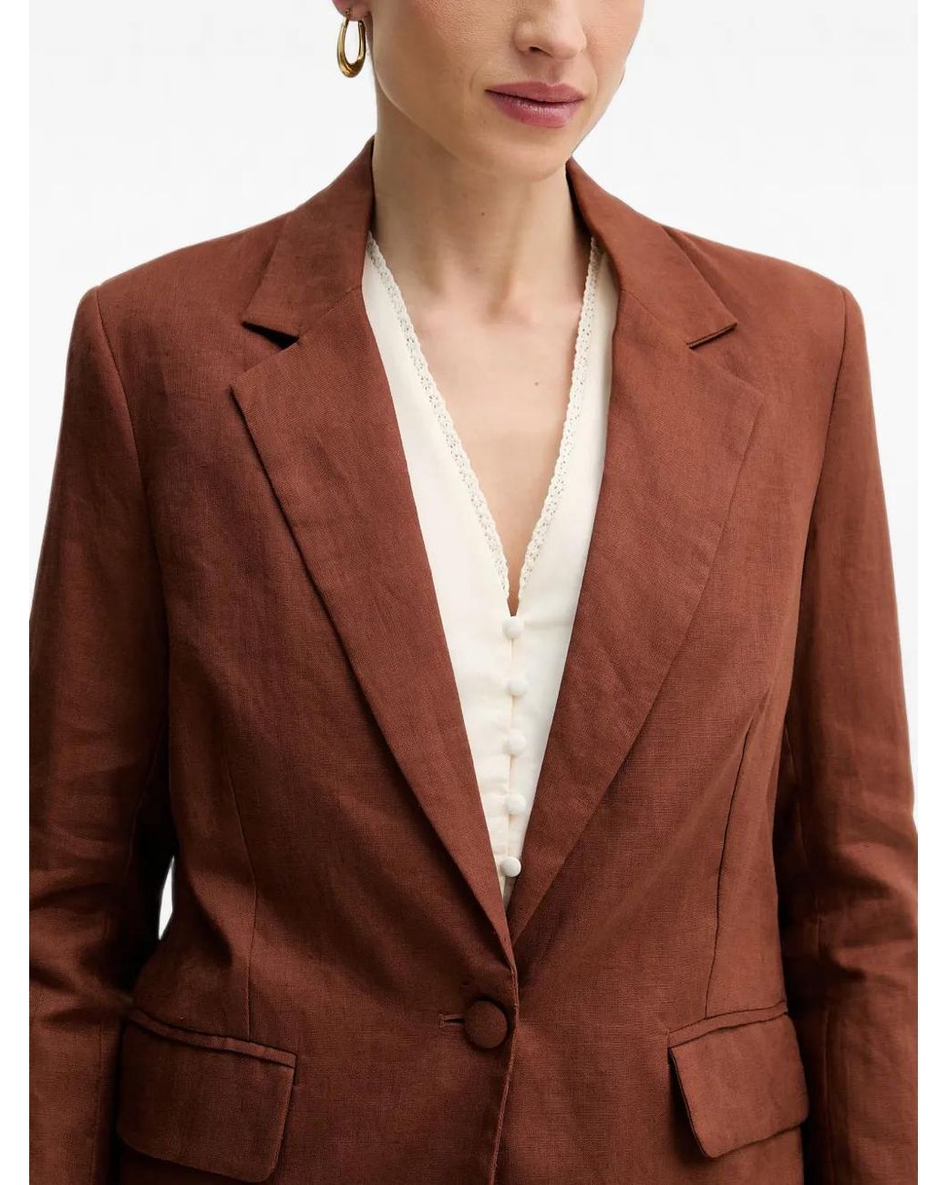 Silvian Heach Brown Blazer Essentiel À Simple Boutonnage Et Revers Crantés
