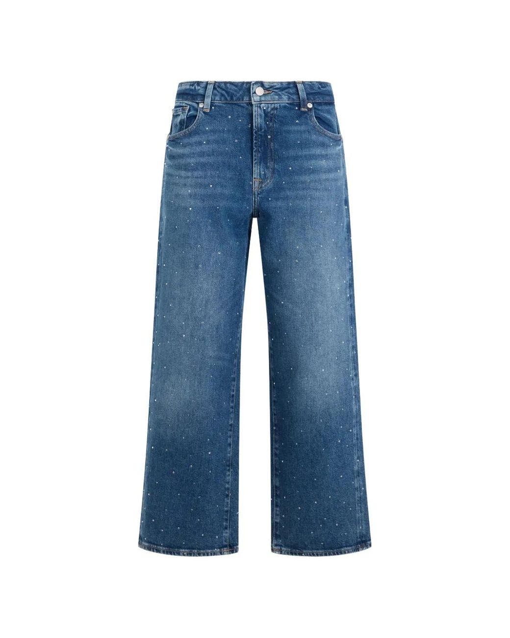 7 For All Mankind Blue Crystal-Embellished Stovepipe Jeans