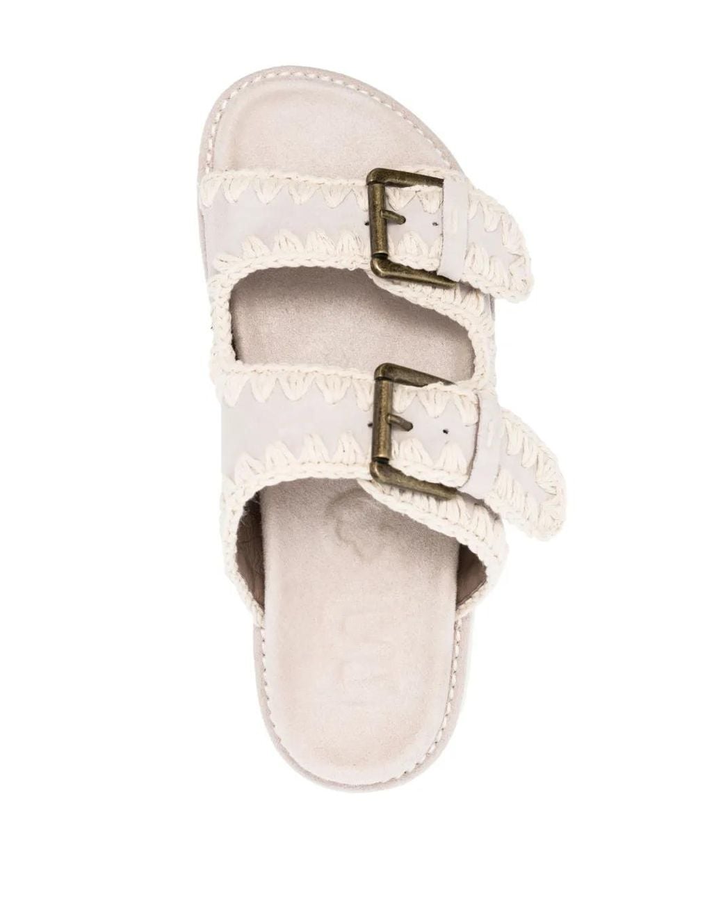 Mou White Bio Crochet-Trim Buckle-Strap Sandals