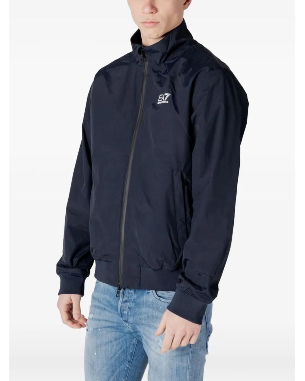 EA7 Blue Logo-Print Bomber Jacket for men