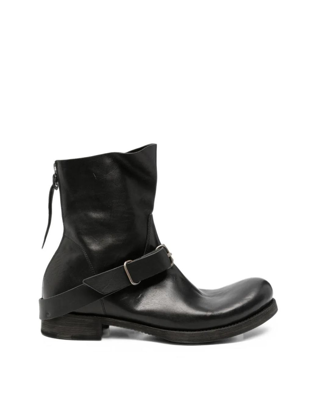 Ma+ Black Buckle-Strap Rear-Zip Boots for men