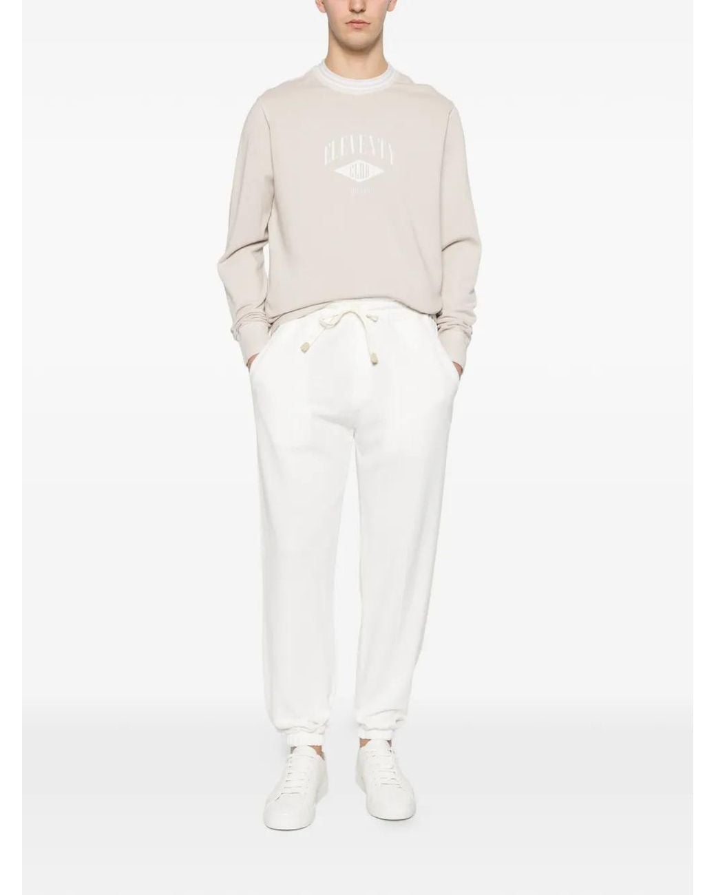 Eleventy White Drawstring Panelled Sweatpants for men