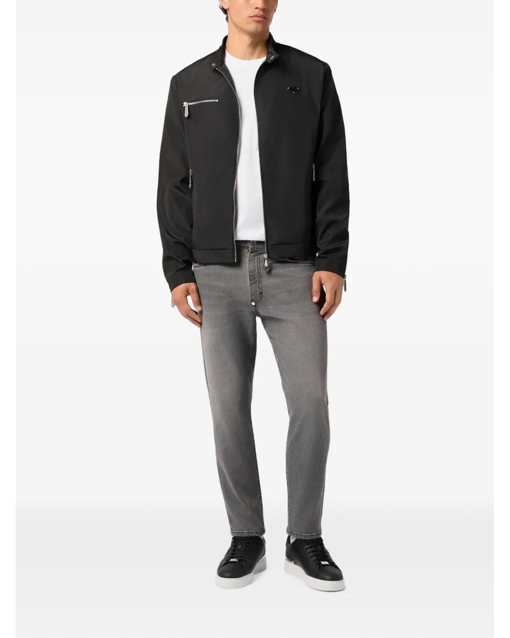 Philipp Plein Black Nylon Motor Jacket for men