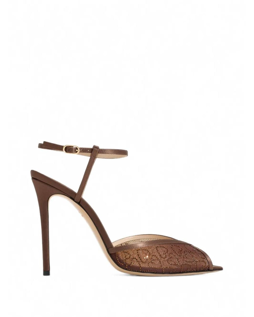 Andrea Wazen Brown Katy Crystal-Embellished Mesh Sandals