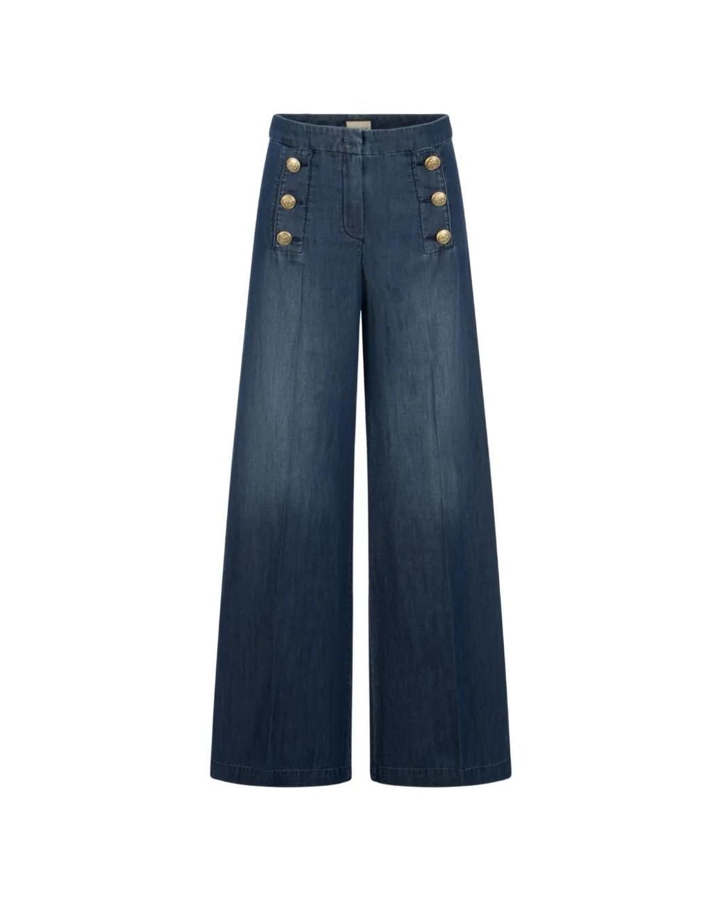 Seductive Blue Button Fastening Palazzo Pants
