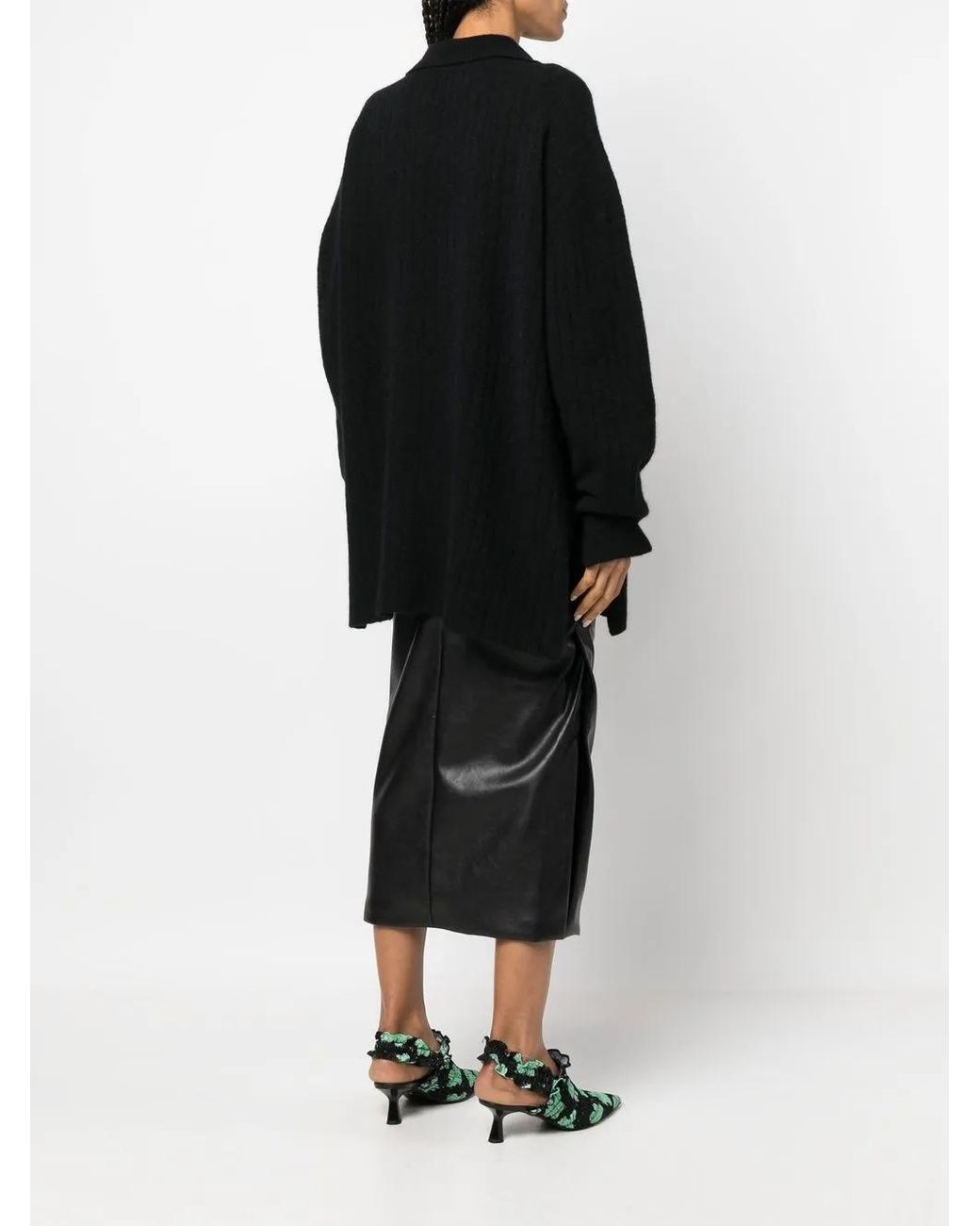 Rus Black Button-Front Ribbed Jumper