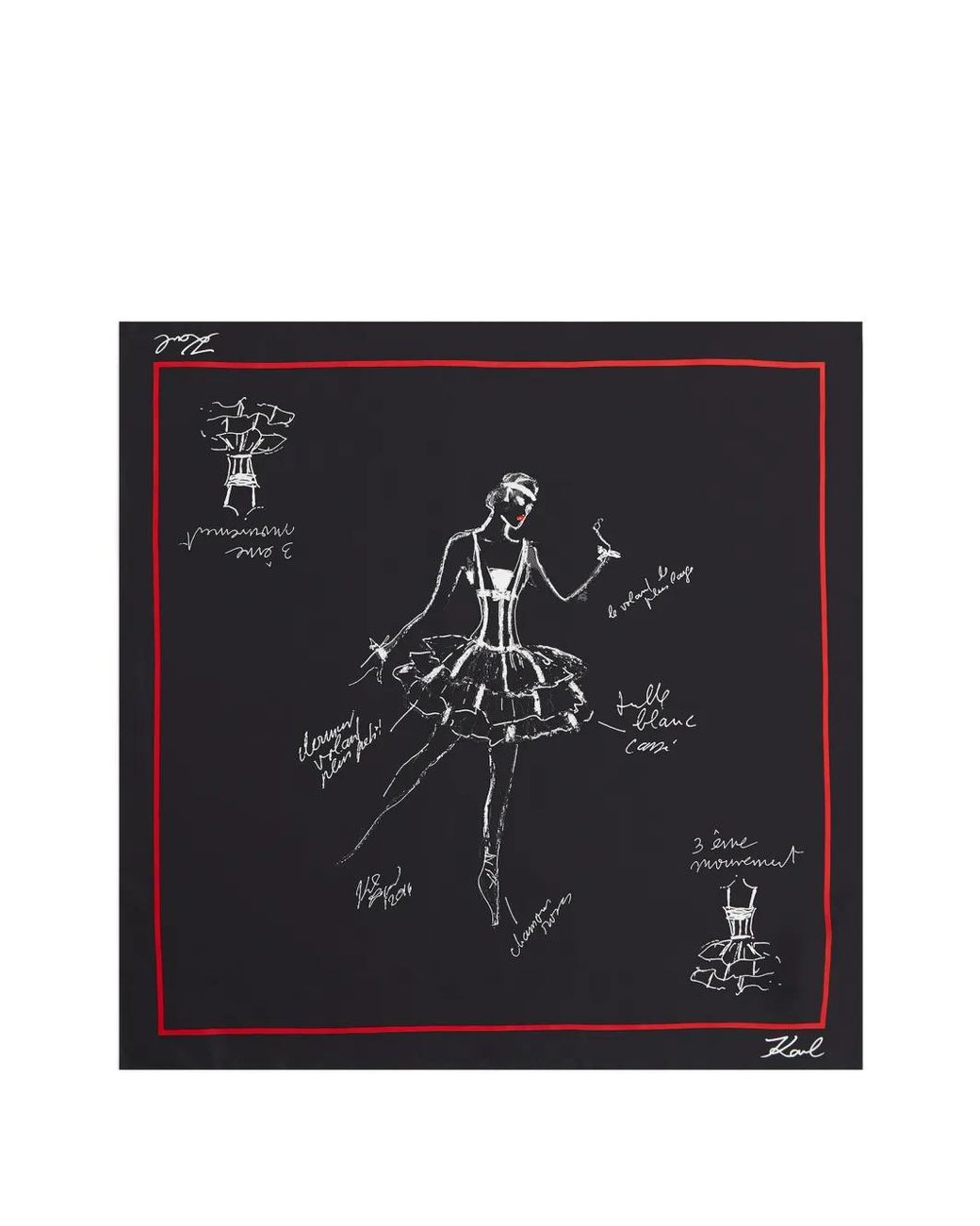 Karl Lagerfeld Black K/Ballet Silk Scarf