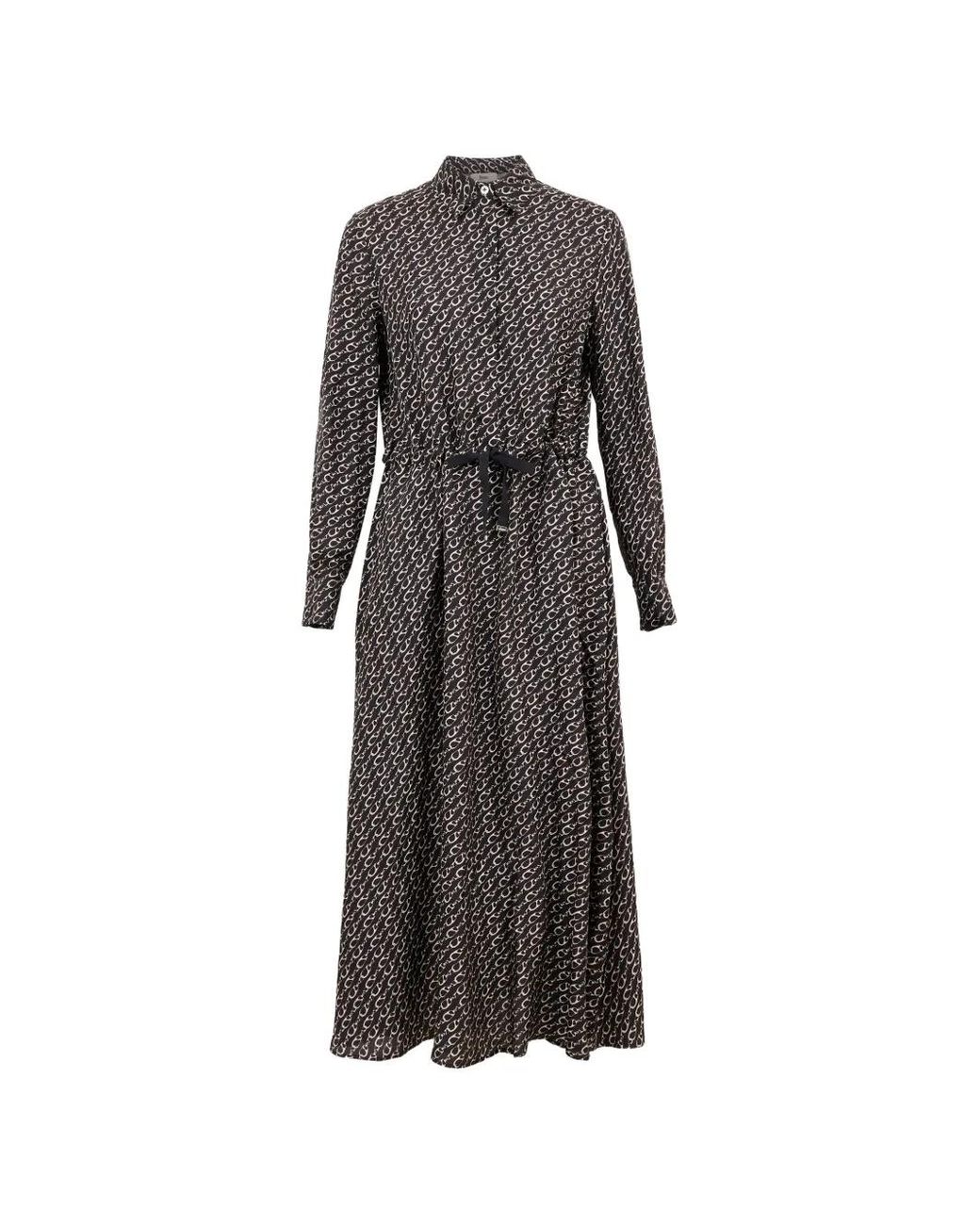 Herno Gray Printed Silk Shirt Dress