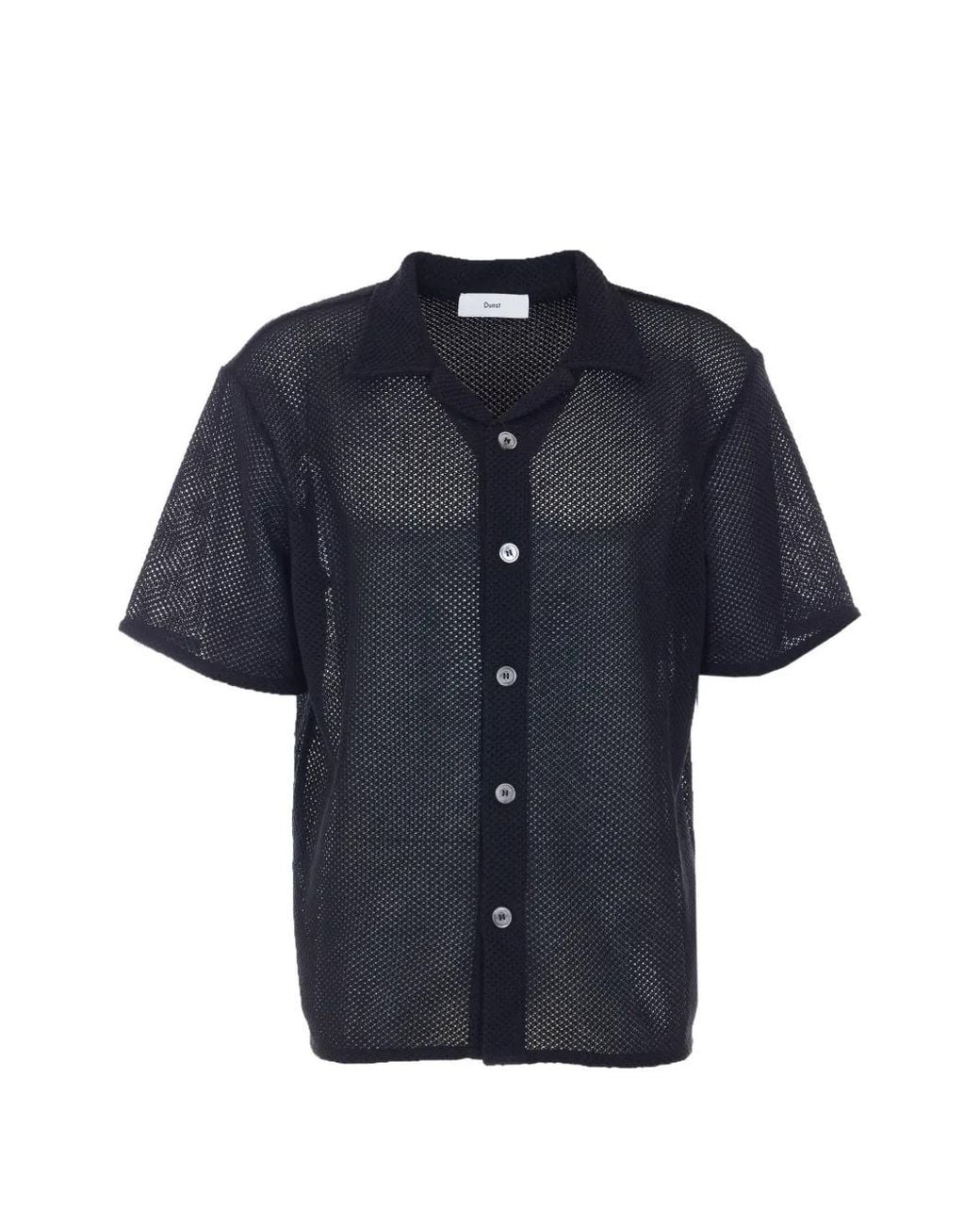 DUNST Blue Crochet-Knit Open-Collar Shirt for men