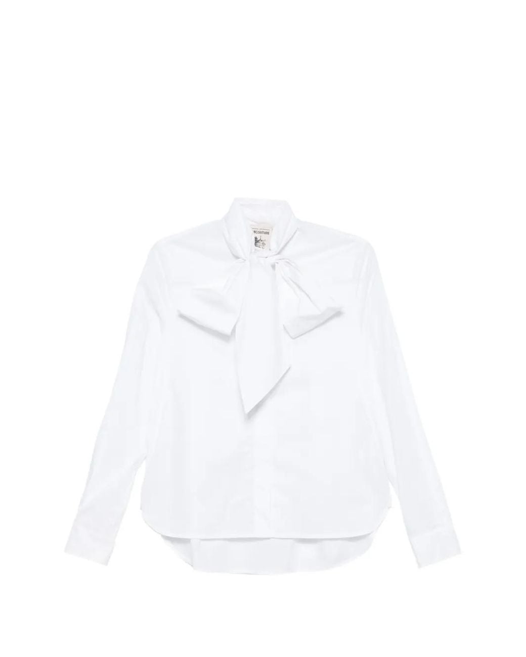 Semicouture White Pussy-Bow Long-Sleeve Shirt