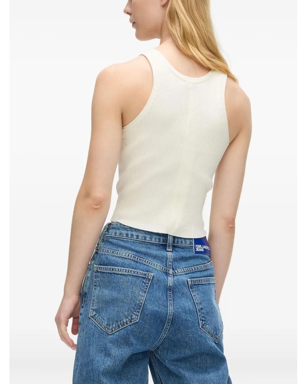 Karl Lagerfeld White Ribbed Tank Top