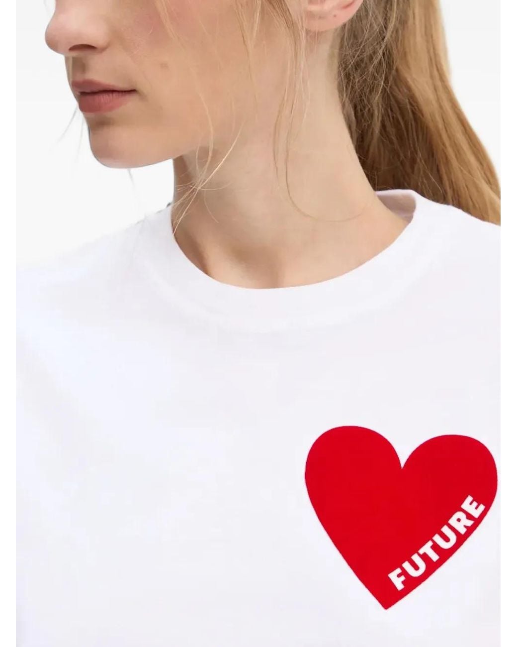 From Future White Heart-Motif T-Shirt